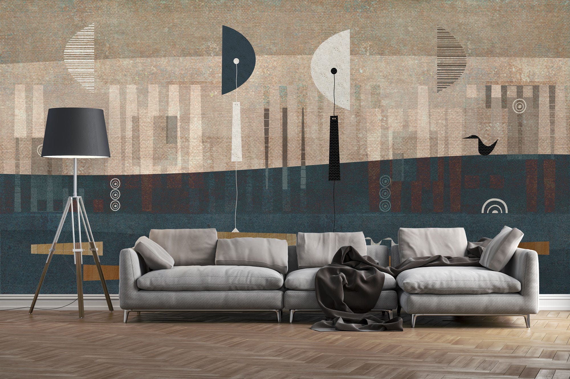 Mid-century modern wallpaper design, Seaside Girls collection by FREZO, Polish design heritage.