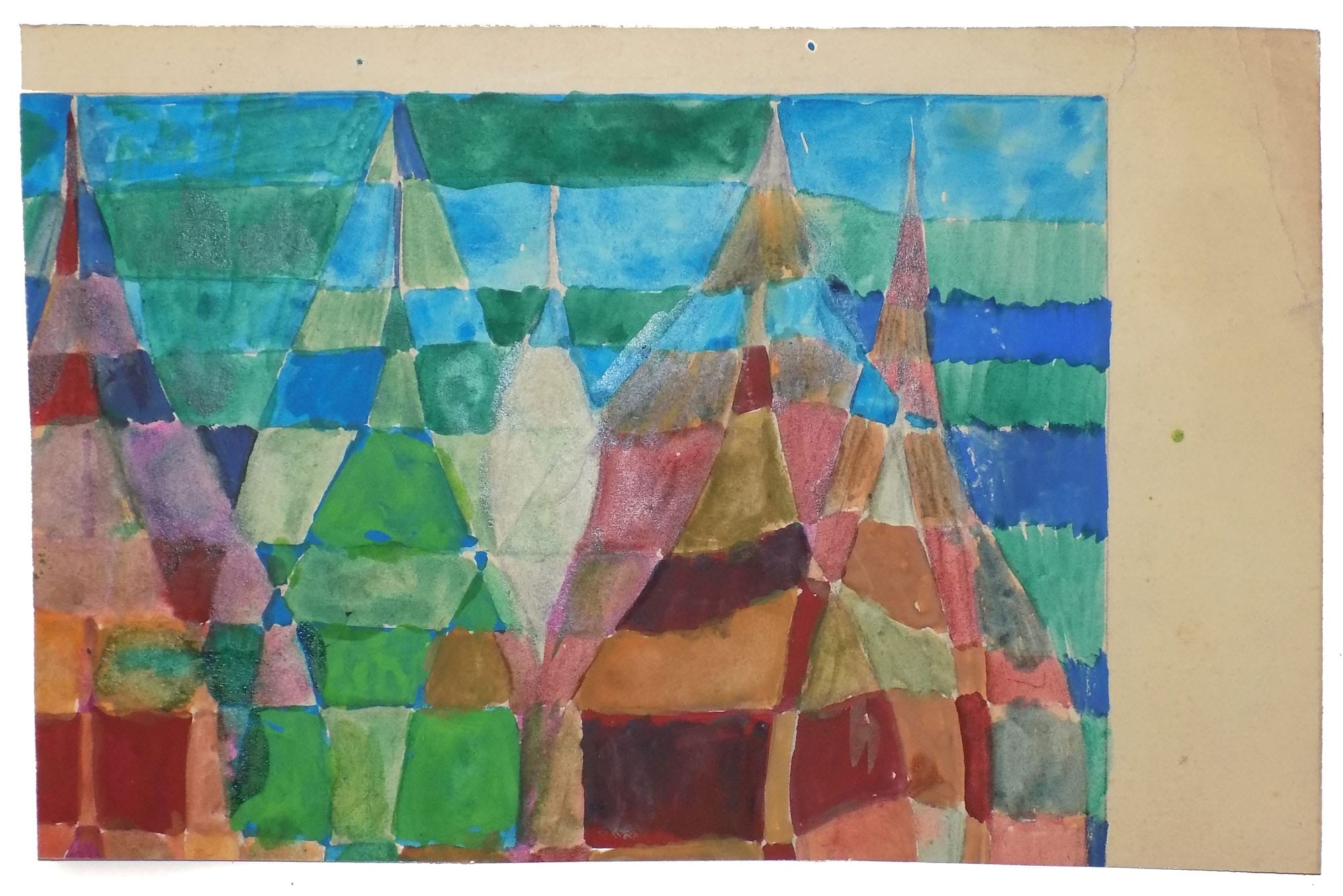 Archival 1970s abstract painting by Franciszek Michałek, original mid-century mural design for public spaces.