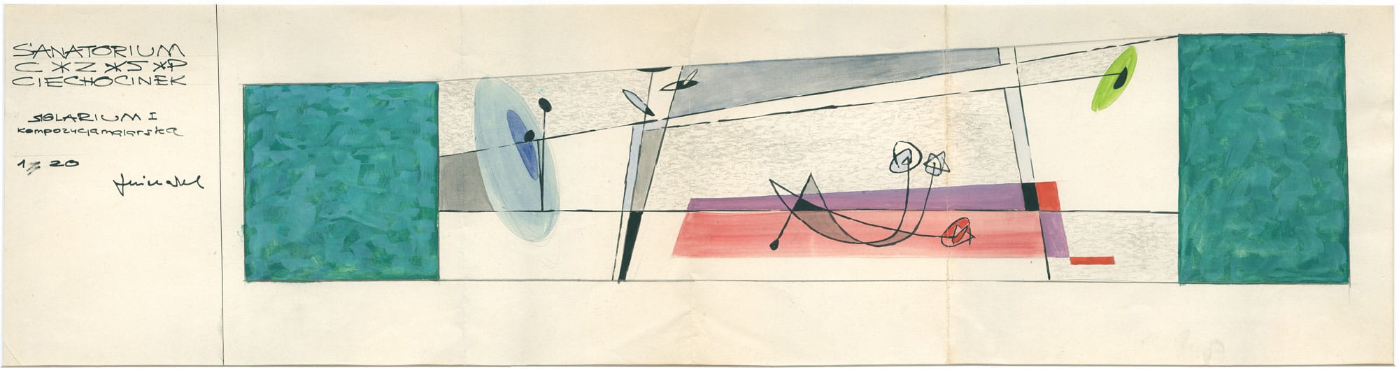 Archival 1970s abstract painting by Franciszek Michałek, original mid-century mural design for public spaces. Włocławek 70’s