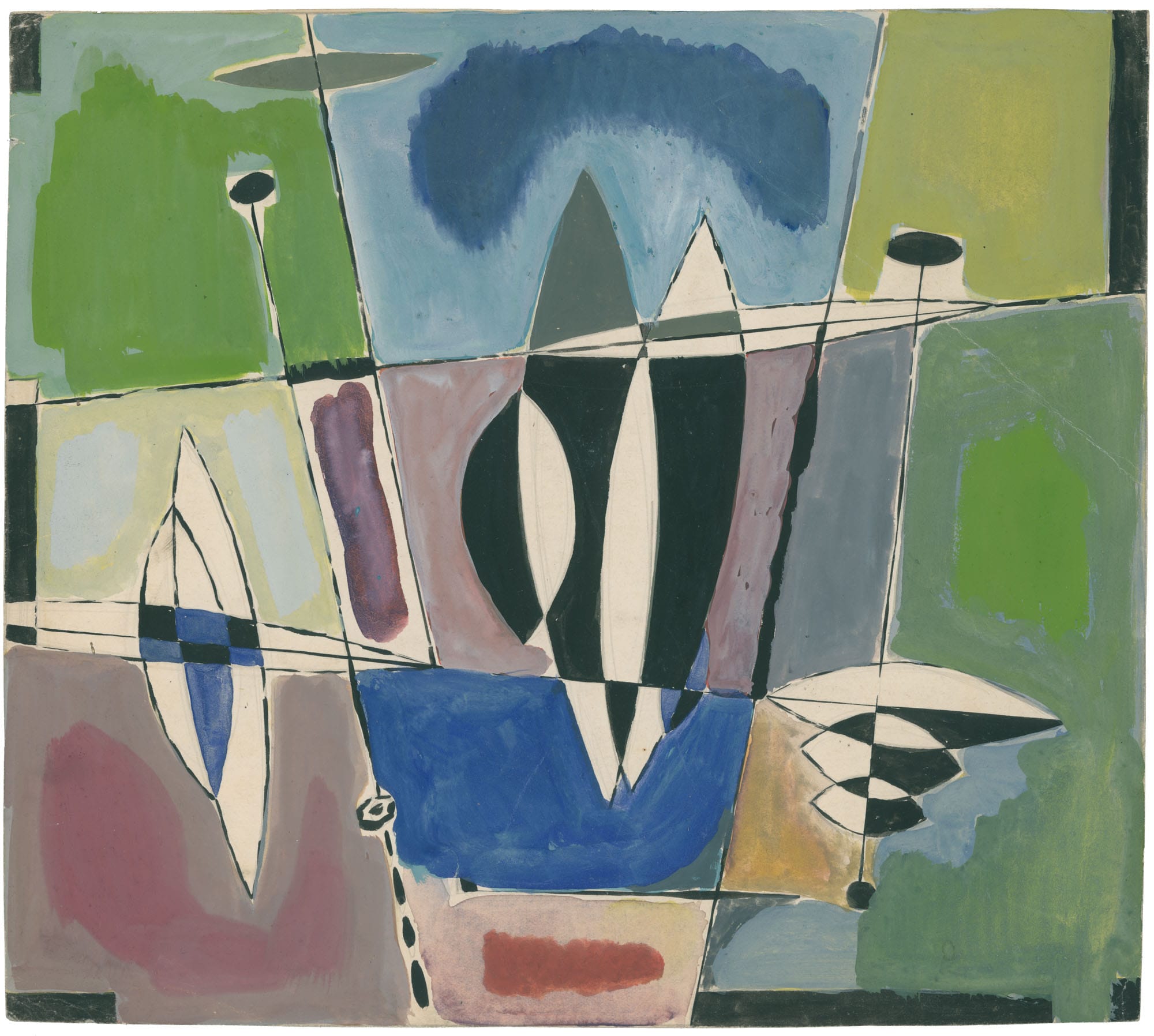 Archival 1960s abstract painting by Franciszek Michałek, original mid-century mural design for public spaces.