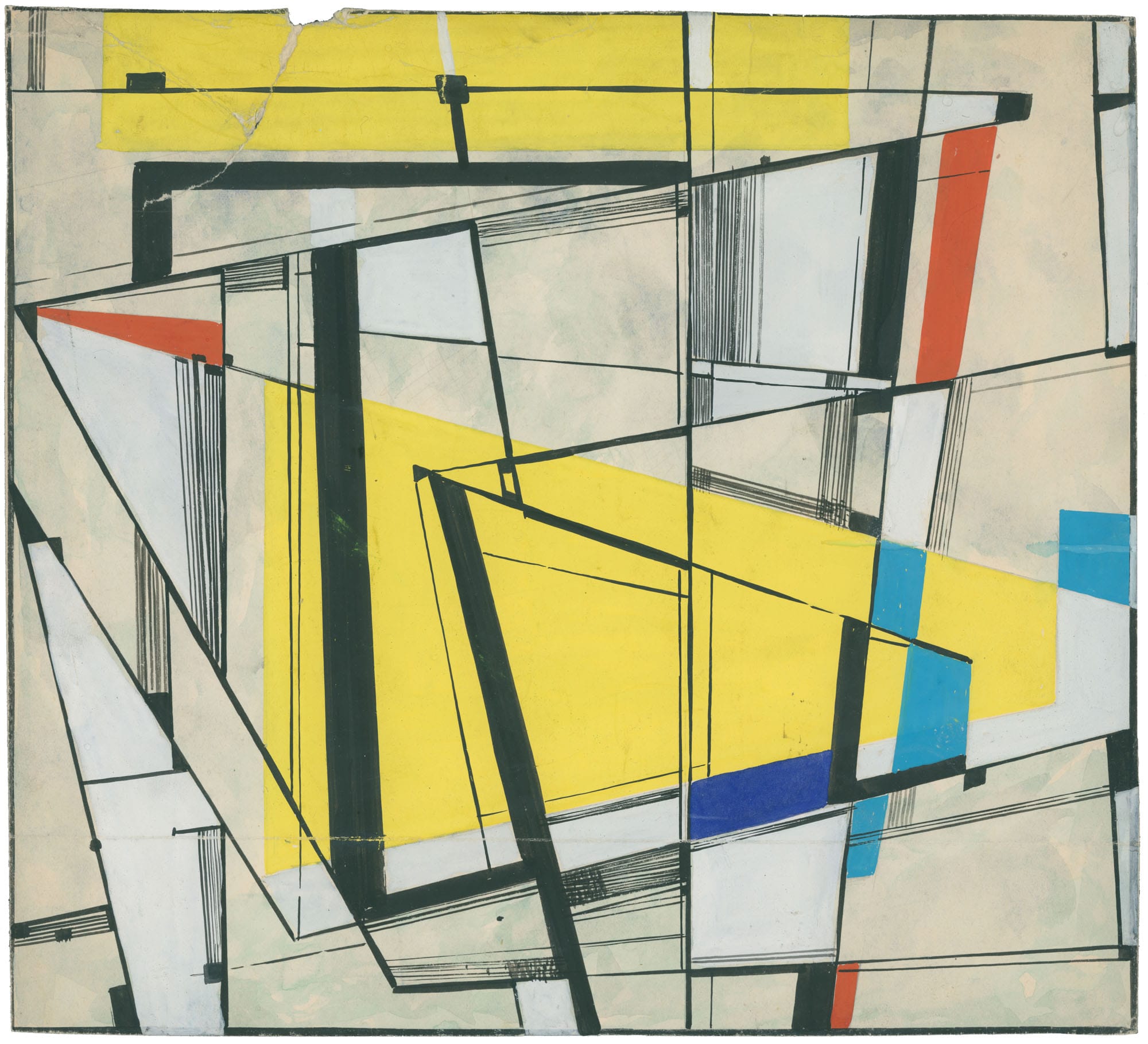 Archival 1960s abstract painting by Franciszek Michałek, original mid-century mural design for public spaces.