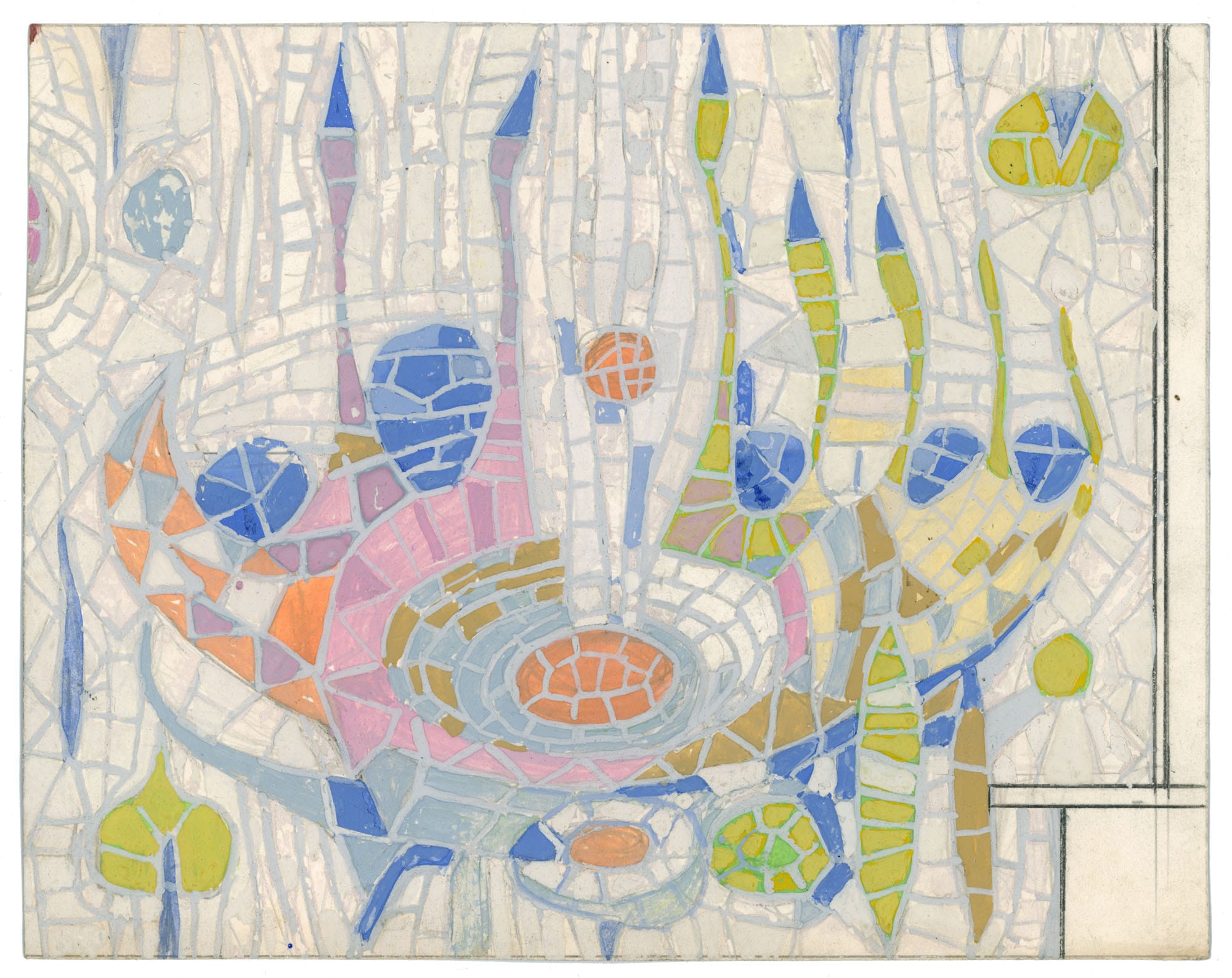 Archival 1970s abstract painting by Franciszek Michałek, original mid-century mural design for public spaces.