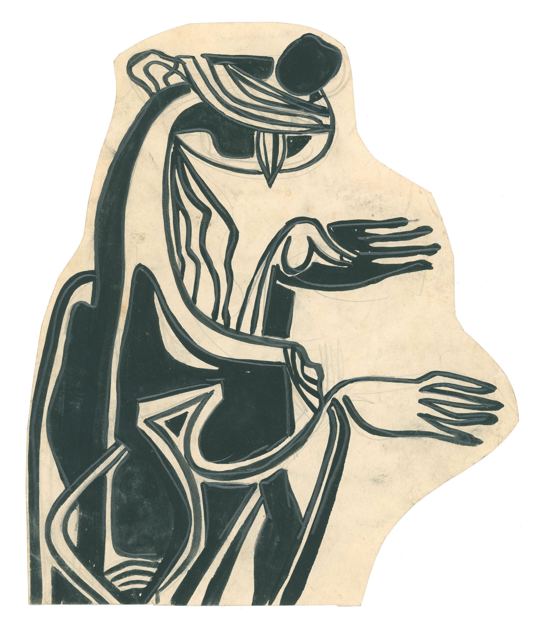 Original 1950s sketch by Franciszek Michałek showing elegant female silhouettes, Miss and Nymphs collection.