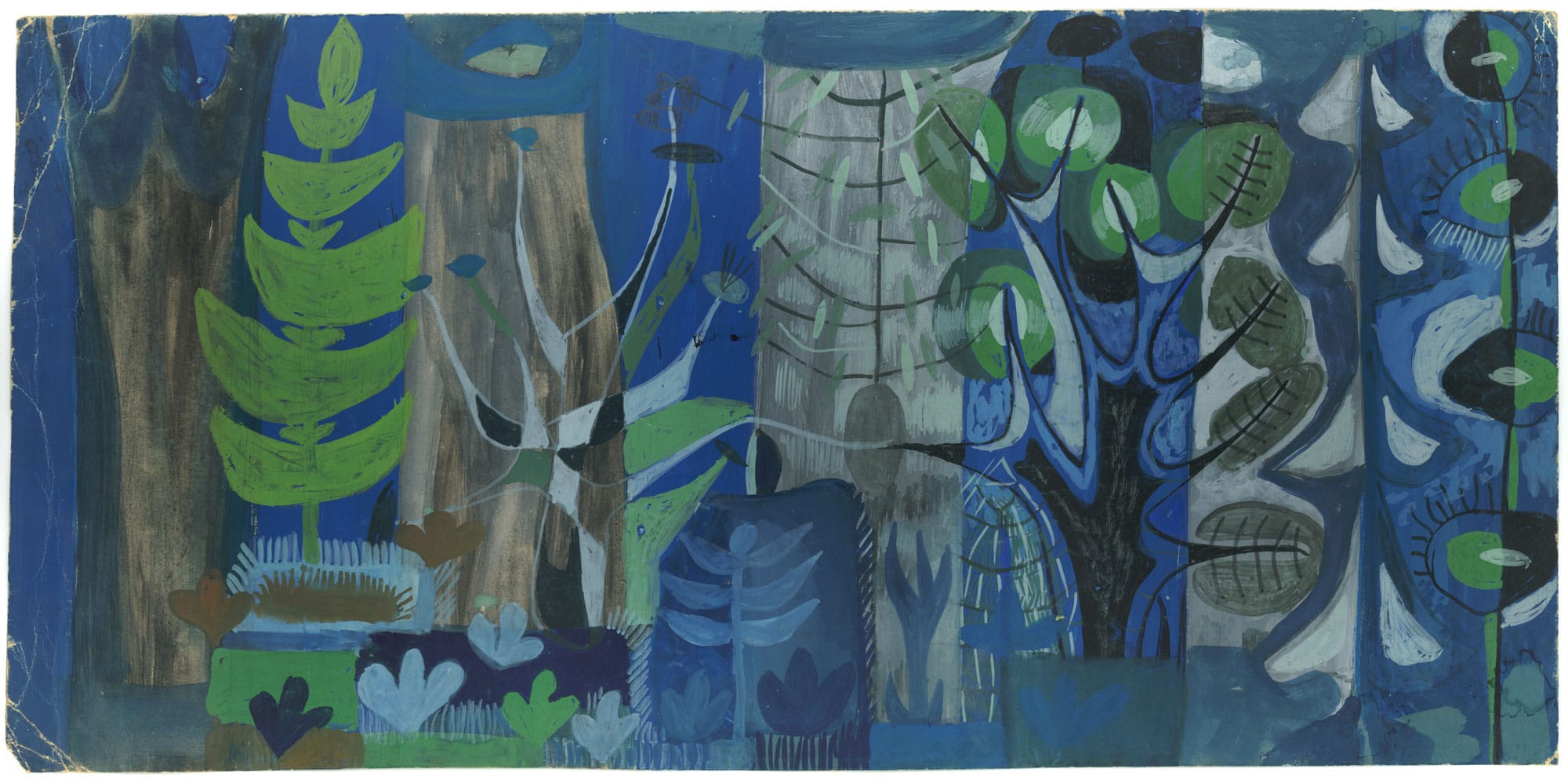 Original 1970s botanical mural project for Ciechocinek by Franciszek Michałek, Magical Forest collection inspiration.