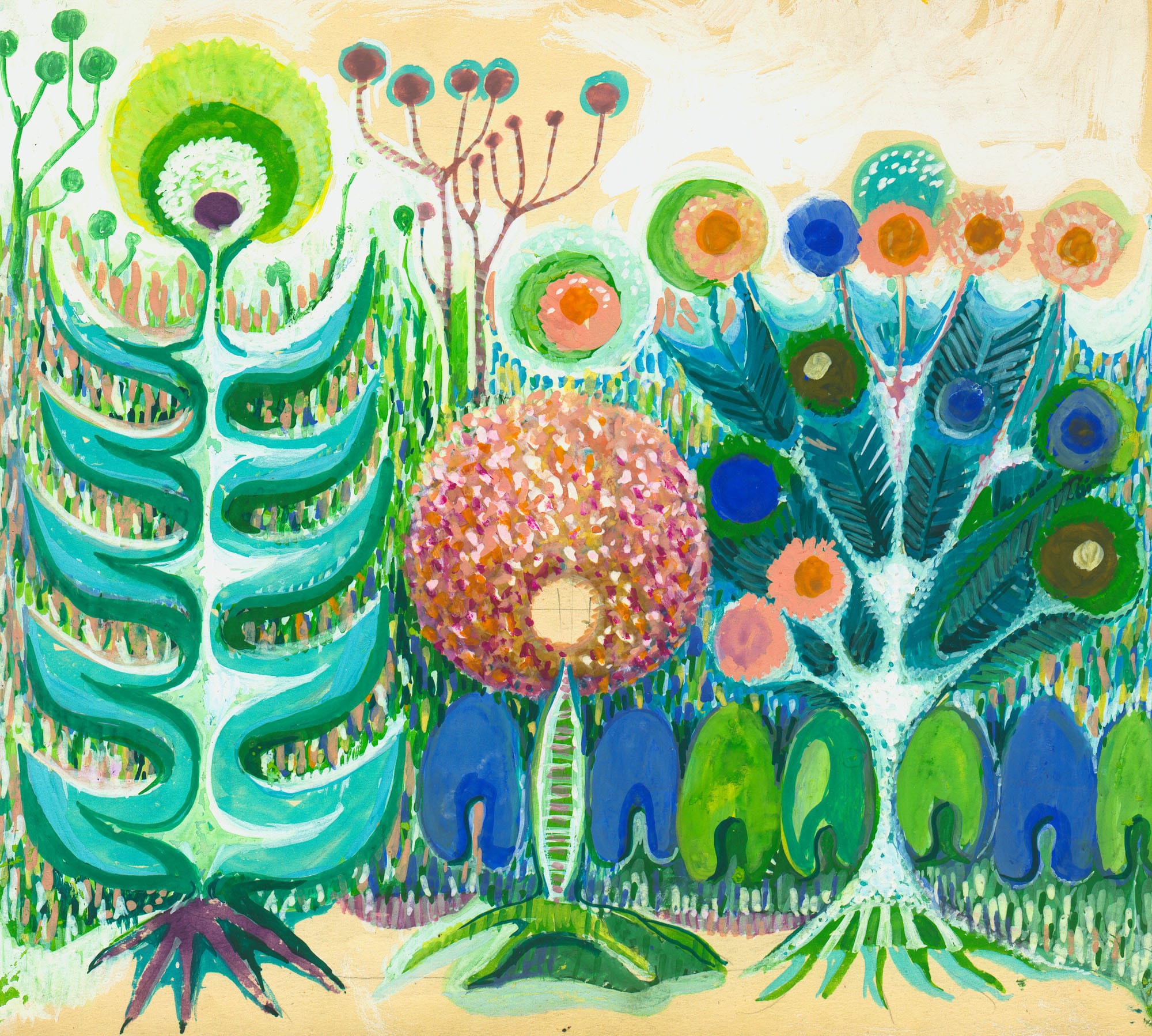 Archival 1970s painting by Franciszek Michałek, original mid-century mural design for public spaces.