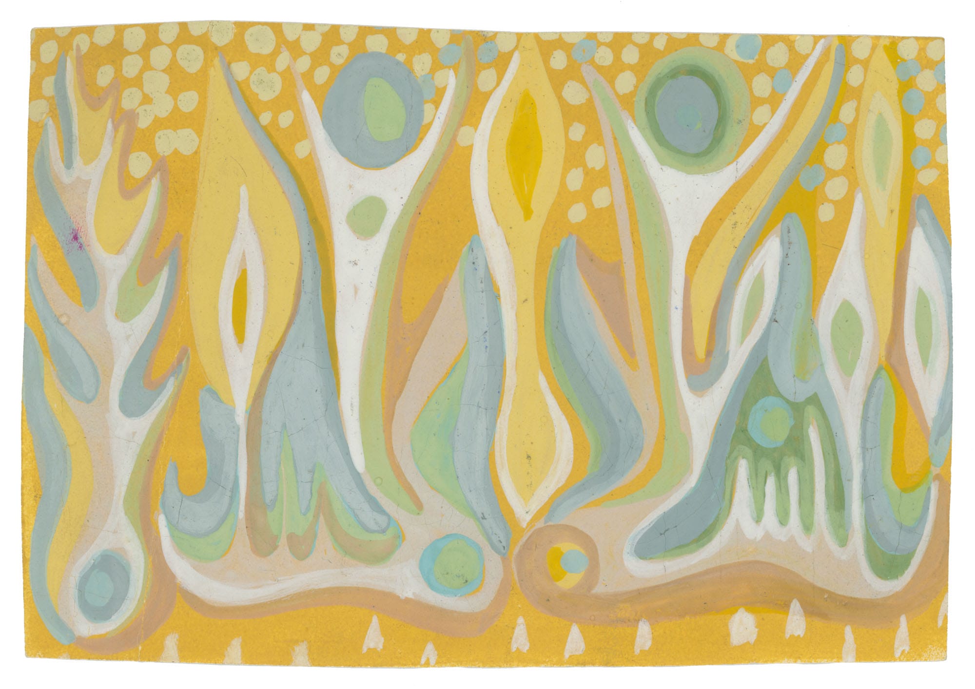 Original 1970s botanical mural project for Ciechocinek by Franciszek Michałek, Magical Forest collection inspiration.