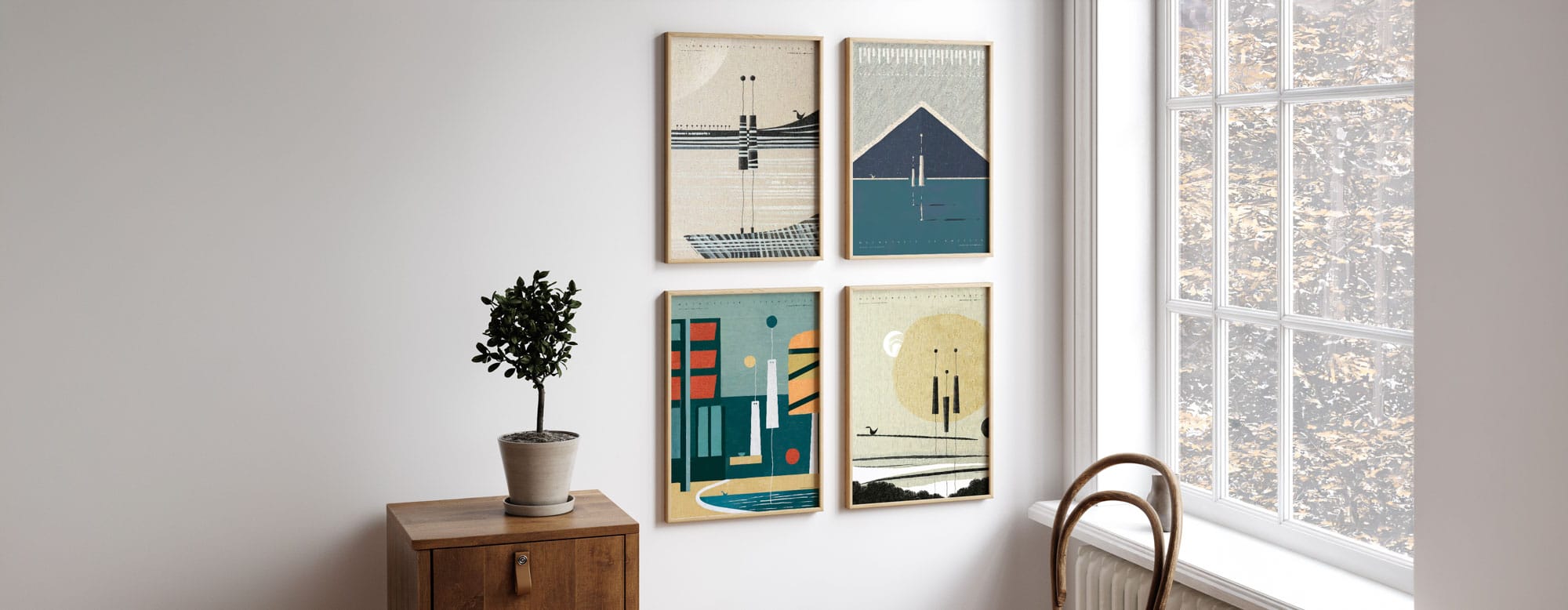 Vintage-style art poster by FREZO featuring a mid-century modern design