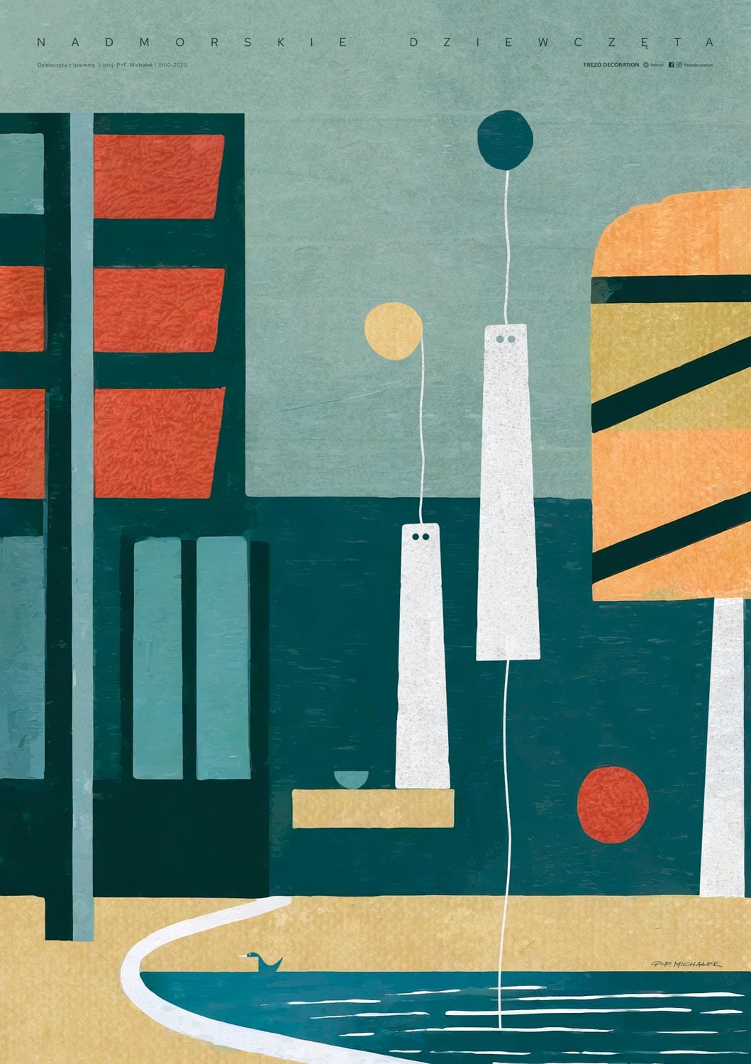 Vintage-style art poster by FREZO featuring a mid-century modern design