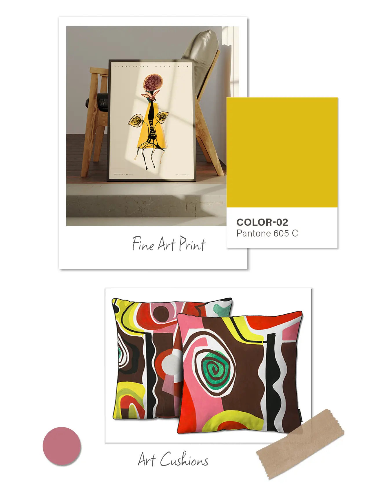 Magical Forest collection moodboard – colorful botanical wallpaper patterns inspired by 1970s Polish sanatorium interior design.